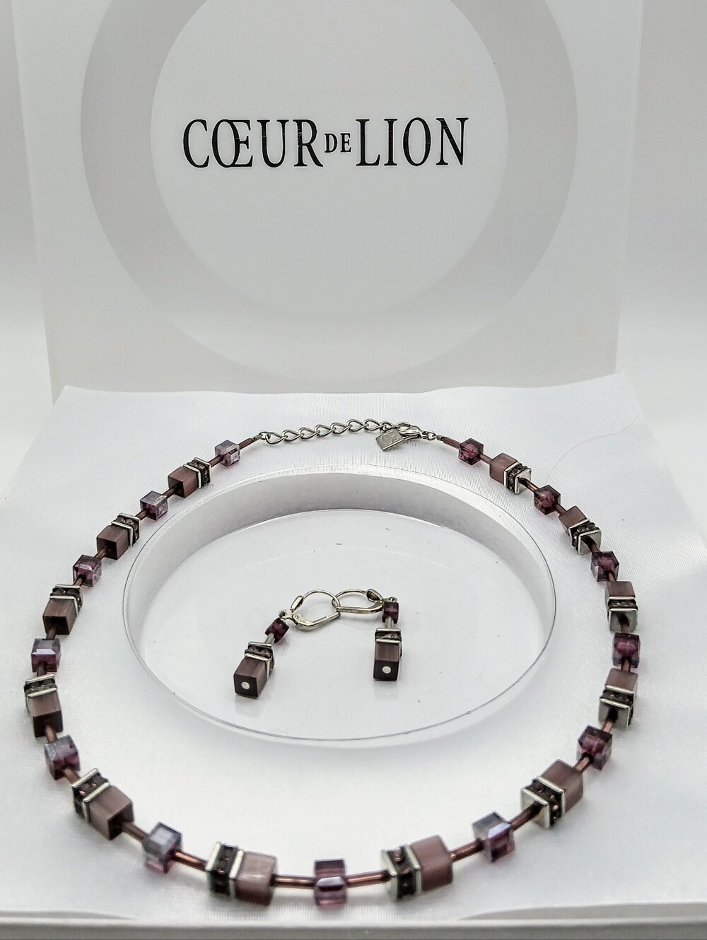 Coeur de Lion Amethyst GeoCUBE Necklace & Earring Set with Original Box, Gift